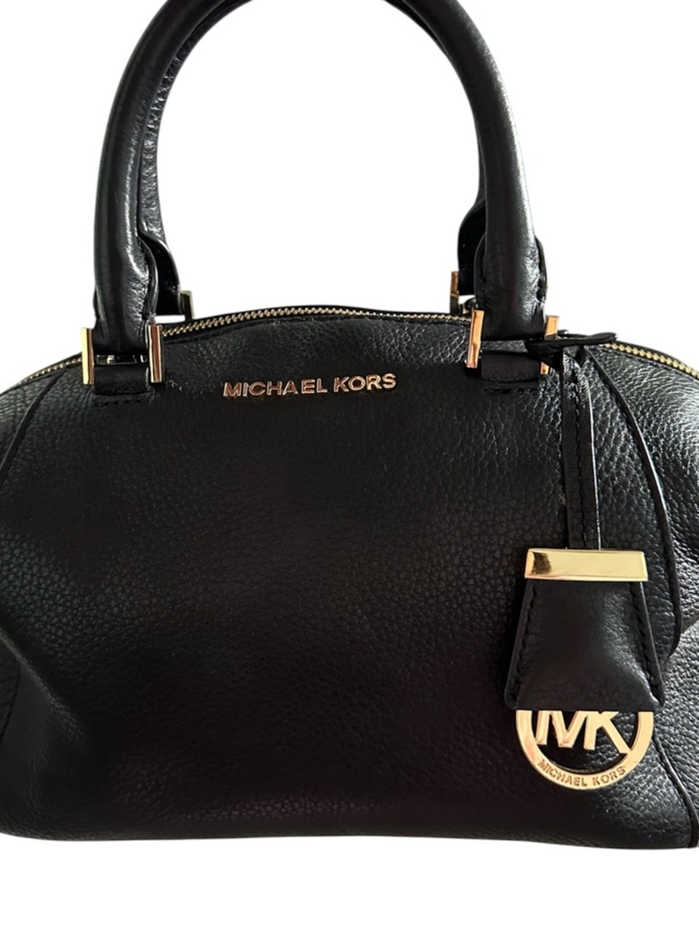 Michael Kors Black Leather Satchel with Gold Hardware